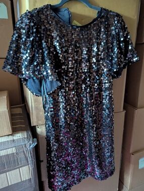 Donna Morgan Black Sequin Short Sleeve Dress Sz 0